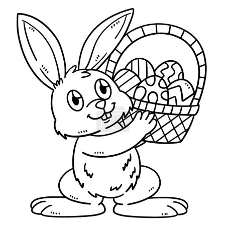 Ilustración de Una página para colorear lindo y divertido de un conejo y una cesta de huevos de Pascua. Proporciona horas de diversión para colorear para los niños. Color, esta página es muy fácil. Apto para niños pequeños y niños pequeños. - Imagen libre de derechos