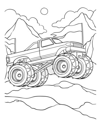 Ilustración de Una página para colorear lindo y divertido de Monster Truck. Proporciona horas de diversión para colorear para los niños. Color, esta página es muy fácil. Apto para niños pequeños y niños pequeños. - Imagen libre de derechos