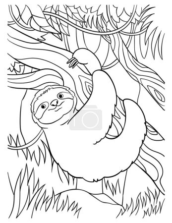 Illustration for A cute and funny coloring page of Sloth. Provides hours of coloring fun for children. Color, this page is very easy. Suitable for little kids and toddlers. - Royalty Free Image