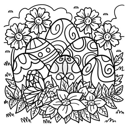 Illustration for A cute and funny coloring page of Easter Eggs with Flowers. Provides hours of coloring fun for children. Color, this page is very easy. Suitable for little kids and toddlers. - Royalty Free Image