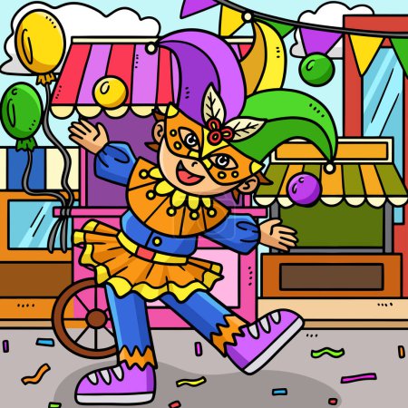 Ce clipart de bande dessinée montre une illustration de Mardi Gras Jester Boy.