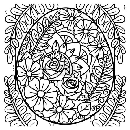 Illustration for A cute and funny coloring page of a Floral Easter Egg. Provides hours of coloring fun for children. Color, this page is very easy. Suitable for little kids and toddlers. - Royalty Free Image