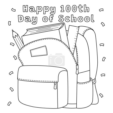Illustration for A cute and funny coloring page of the 100th Day Of School Bag. Provides hours of coloring fun for children. Color, this page is very easy. Suitable for little kids and toddlers. - Royalty Free Image