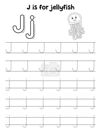 Illustration for A cute and funny tracing page of a Jellyfish. Provides hours of tracing fun for children. To trace, this page is very easy. Suitable for little kids and toddlers. - Royalty Free Image
