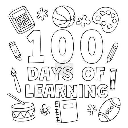 Illustration for A cute and funny coloring page for the 100th Day Of School Learning. Provides hours of coloring fun for children. Color, this page is very easy. Suitable for little kids and toddlers. - Royalty Free Image