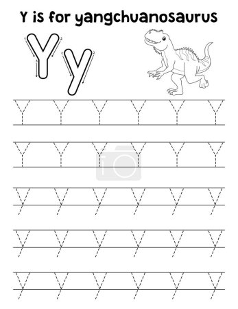Ilustración de Una linda y divertida página de rastreo de un Yangchuanosaurio. Proporciona horas de seguimiento divertido para los niños. Para rastrear, esta página es muy fácil. Apto para niños pequeños y niños pequeños. - Imagen libre de derechos