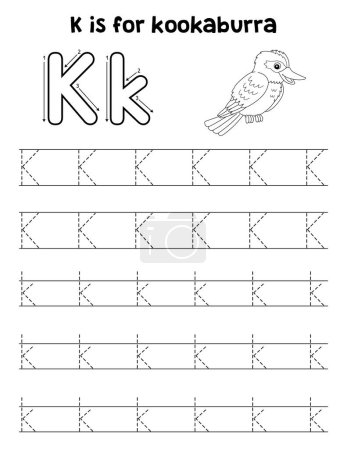 Illustration for A cute and funny tracing page of a Kookaburra. Provides hours of tracing fun for children. To trace, this page is very easy. Suitable for little kids and toddlers. - Royalty Free Image