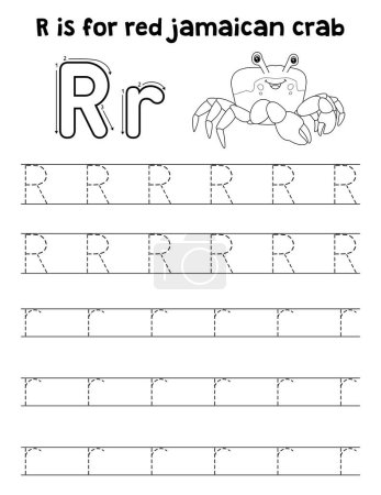 Illustration for A cute and funny tracing page of a Red Jamaican Crab. Provides hours of tracing fun for children. To trace, this page is very easy. Suitable for little kids and toddlers. - Royalty Free Image