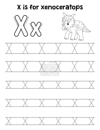A cute and funny tracing page of a Xenoceratops. Provides hours of tracing fun for children. To trace, this page is very easy. Suitable for little kids and toddlers.