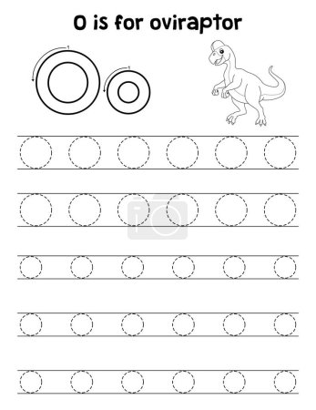 Illustration for A cute and funny tracing page of an Oviraptor. Provides hours of tracing fun for children. To trace, this page is very easy. Suitable for little kids and toddlers. - Royalty Free Image