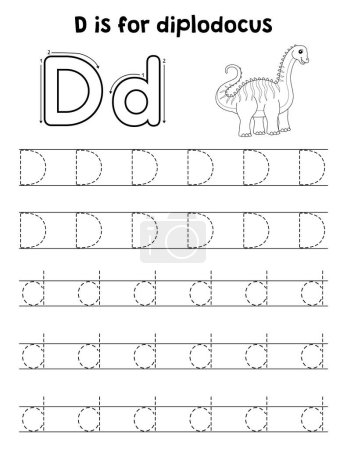 Ilustración de Una linda y divertida página de rastreo de un Diplodocus. Proporciona horas de seguimiento divertido para los niños. Para rastrear, esta página es muy fácil. Apto para niños pequeños y niños pequeños. - Imagen libre de derechos