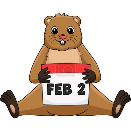 Illustration for This cartoon clipart shows a Groundhog Holding Calendar illustration. - Royalty Free Image