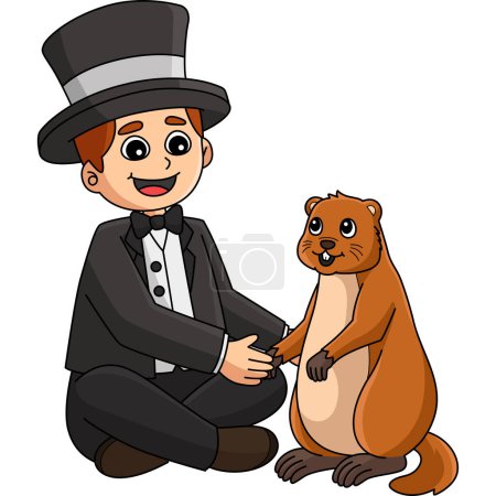 Illustration for This cartoon clipart shows a Man Holding Groundhog illustration. - Royalty Free Image