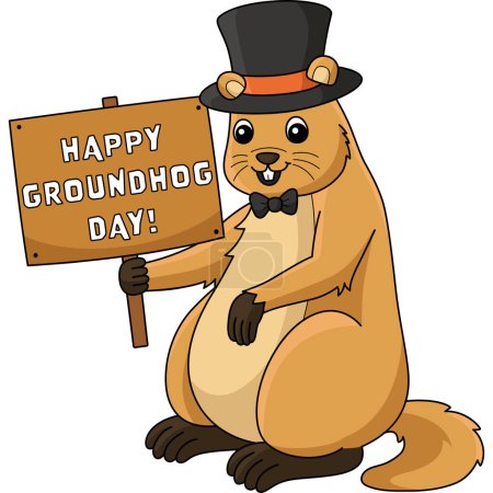 Illustration for This cartoon clipart shows a Groundhog with Hat illustration. - Royalty Free Image
