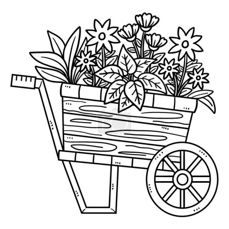 Ilustración de Una página para colorear lindo y divertido de plantas del día de la tierra en Wheelbarrow. Proporciona horas de diversión para colorear para los niños. Color, esta página es muy fácil. Apto para niños pequeños y niños pequeños. - Imagen libre de derechos