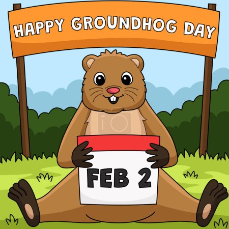Illustration for This cartoon clipart shows a Groundhog Holding Calendar illustration. - Royalty Free Image