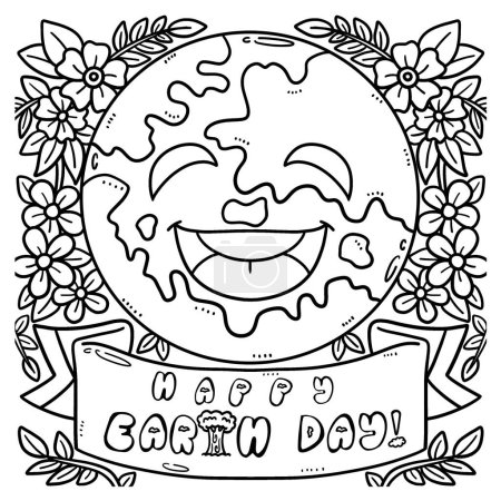 Illustration for A cute and funny coloring page of Happy Earth Day. Provides hours of coloring fun for children. Color, this page is very easy. Suitable for little kids and toddlers. - Royalty Free Image