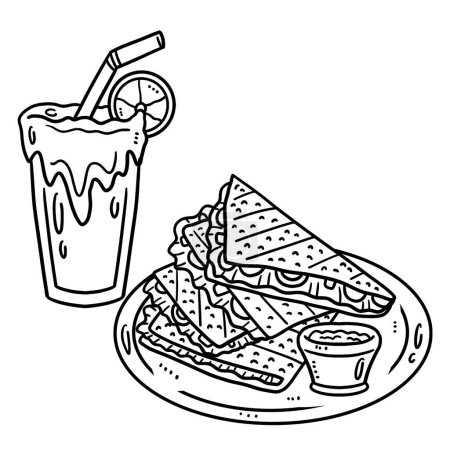 Illustration for A cute and funny coloring page of a Cinco de Mayo Quesadillas. Provides hours of coloring fun for children. Color, this page is very easy. Suitable for little kids and toddlers. - Royalty Free Image