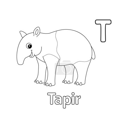 Illustration for This ABC vector image shows a Tapir Animal coloring page. It is isolated on a white background. Perfect for children and elementary school students to learn the alphabet and all its letters. - Royalty Free Image