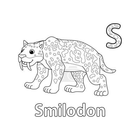 Illustration for This ABC vector image shows a Smilodon Animal coloring page. It is isolated on a white background. Perfect for children and elementary school students to learn the alphabet and all its letters. - Royalty Free Image