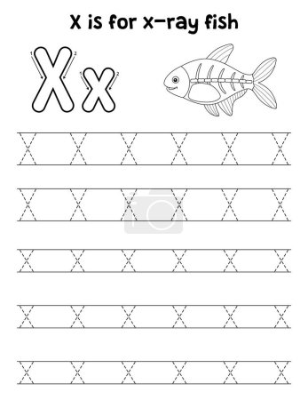 Ilustración de Una linda y divertida página de rastreo de un pez de rayos X. Proporciona horas de seguimiento divertido para los niños. Para rastrear, esta página es muy fácil. Apto para niños pequeños y niños pequeños. - Imagen libre de derechos