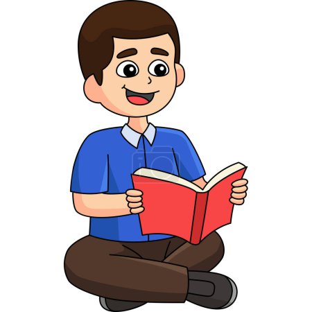 Illustration for This cartoon clipart shows a 100th Day Of School Student Reading Book illustration. - Royalty Free Image