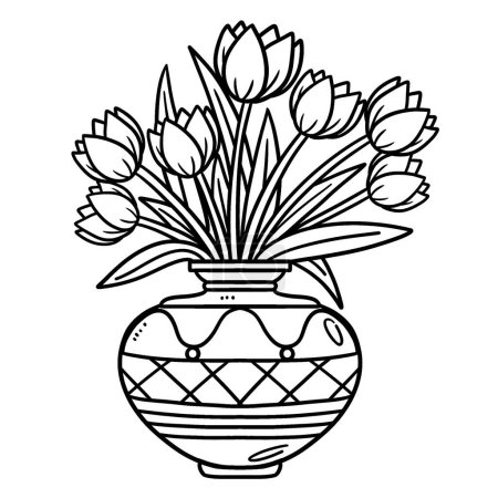 Illustration for A cute and funny coloring page of a flower vase. Provides hours of coloring fun for children. To color, this page is very easy. Suitable for little kids and toddlers. - Royalty Free Image