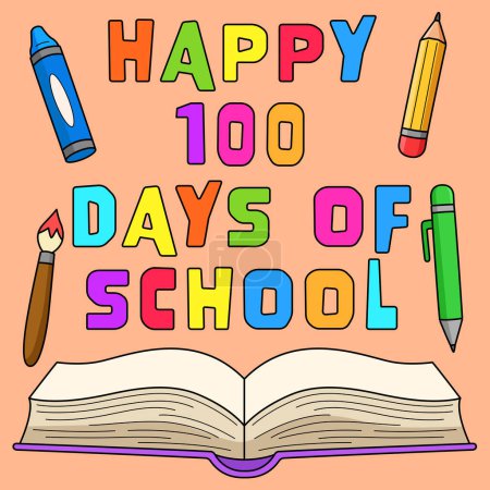 Illustration for This cartoon clipart shows a 100th Day Of School Text Book illustration. - Royalty Free Image