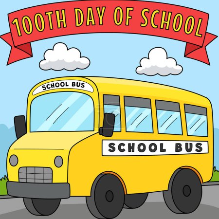 Illustration for This cartoon clipart shows a 100th Day Of School Bus illustration. - Royalty Free Image