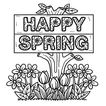 A cute and funny coloring page of a happy spring banner. Provides hours of coloring fun for children. To color, this page is very easy. Suitable for little kids and toddlers. 