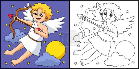 Esta página para colorear muestra un día de San Valentín Cupido. Un lado de esta ilustración es de color y sirve como inspiración para los niños. 