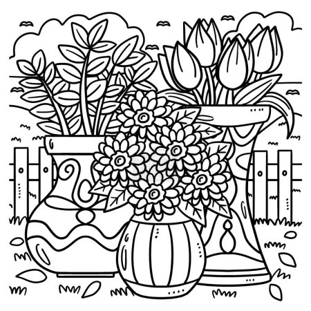 Illustration for A cute and funny coloring page of a potted plants. Provides hours of coloring fun for children. To color, this page is very easy. Suitable for little kids and toddlers. - Royalty Free Image