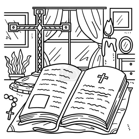 Illustration for A cute and funny coloring page of a Holy Bible. Provides hours of coloring fun for children. Color, this page is very easy. Suitable for little kids and toddlers. - Royalty Free Image