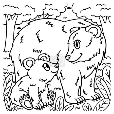 Illustration for A cute and funny coloring page of a Mama bear and Cub. Provides hours of coloring fun for children. Color, this page is very easy. Suitable for little kids and toddlers. - Royalty Free Image
