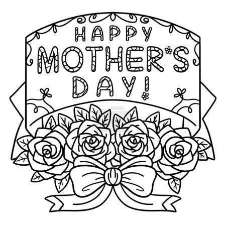 Illustration for A cute and funny coloring page of a Happy Mothers Day. Provides hours of coloring fun for children. Color, this page is very easy. Suitable for little kids and toddlers. - Royalty Free Image