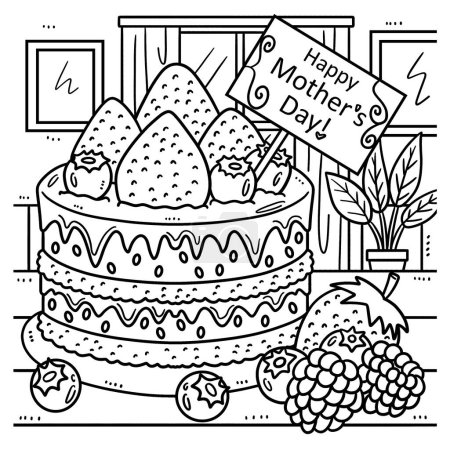 Illustration for A cute and funny coloring page of a Mothers Day Cake. Provides hours of coloring fun for children. Color, this page is very easy. Suitable for little kids and toddlers. - Royalty Free Image