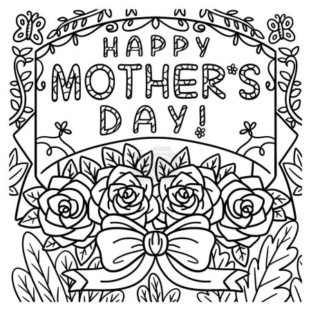 Illustration for A cute and funny coloring page of a Happy Mothers Day. Provides hours of coloring fun for children. Color, this page is very easy. Suitable for little kids and toddlers. - Royalty Free Image