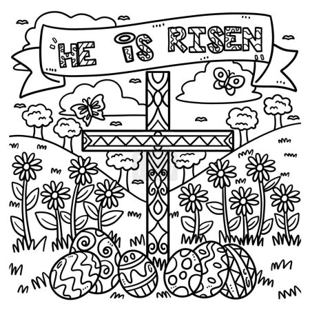 Illustration for A cute and funny coloring page of a He is Risen banner. Provides hours of coloring fun for children. Color, this page is very easy. Suitable for little kids and toddlers. - Royalty Free Image