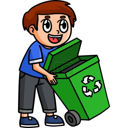 Illustration for This cartoon clipart shows a Earth Day Boy Holding Trash Can illustration. - Royalty Free Image