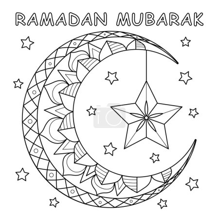 Illustration for A cute and funny coloring page of Ramadan Crescent Moon Lanterns. Provides hours of coloring fun for children. Color, this page is very easy. Suitable for little kids and toddlers. - Royalty Free Image