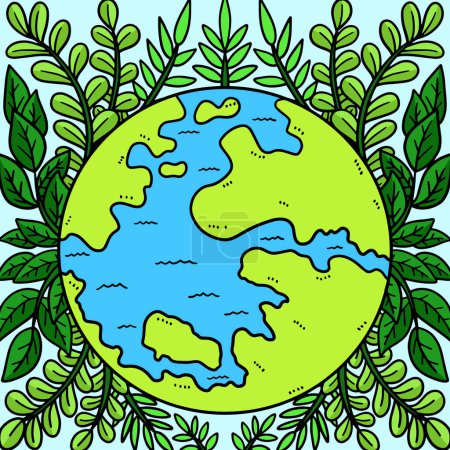 Illustration for This cartoon clipart shows a Earth Day Earth Surrounded by Leaves illustration. - Royalty Free Image