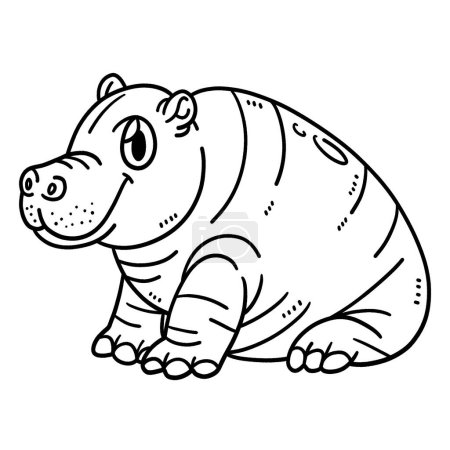 Illustration for A cute and funny coloring page of Baby Hippo. Provides hours of coloring fun for children. Color, this page is very easy. Suitable for little kids and toddlers. - Royalty Free Image