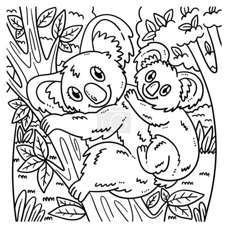 Illustration for A cute and funny coloring page of Mother Koala and Baby Koala. Provides hours of coloring fun for children. Color, this page is very easy. Suitable for little kids and toddlers. - Royalty Free Image