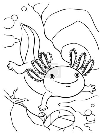 Illustration for A cute and funny coloring page of an Axolotl. Provides hours of coloring fun for children. Color, this page is very easy. Suitable for little kids and toddlers. - Royalty Free Image
