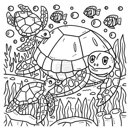 Illustration for A cute and funny coloring page of Mother Turtle and Baby Turtle. Provides hours of coloring fun for children. Color, this page is very easy. Suitable for little kids and toddlers. - Royalty Free Image