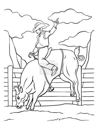 Ilustración de A cute and funny coloring page on Bull Riding. Provides hours of coloring fun for children. Color, this page is very easy. Suitable for little kids and toddlers. - Imagen libre de derechos