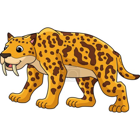Illustration for This cartoon clipart shows a Smilodon Animal illustration. - Royalty Free Image