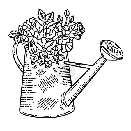 Illustration for A cute and beautiful coloring page of a watering canwith flowers. Provides hours of coloring fun for adults. - Royalty Free Image