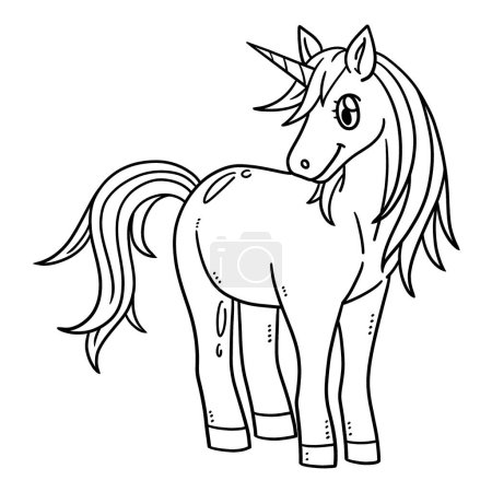 Illustration for A cute and funny coloring page of a Mother Unicorn. Provides hours of coloring fun for children. Color, this page is very easy. Suitable for little kids and toddlers. - Royalty Free Image