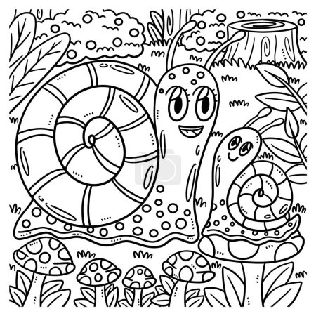 Illustration for A cute and funny coloring page of a Mother Snail and Baby Snail. Provides hours of coloring fun for children. Color, this page is very easy. Suitable for little kids and toddlers. - Royalty Free Image